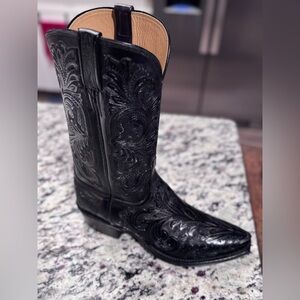 Lucchese Black Embossed Leather Boots
